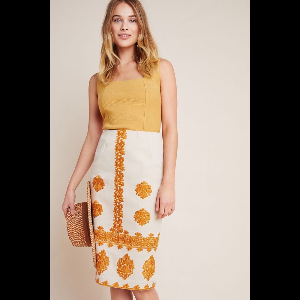 Anthropologie Verona embroidered pencil skirt